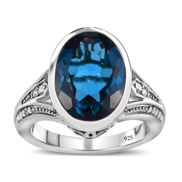 London Blau Topas und wei&szlig;er Zirkon Ring, 925 Silber platiniert (Gr&ouml;&szlig;e 17.00) ca. 8.63 ct image number 4