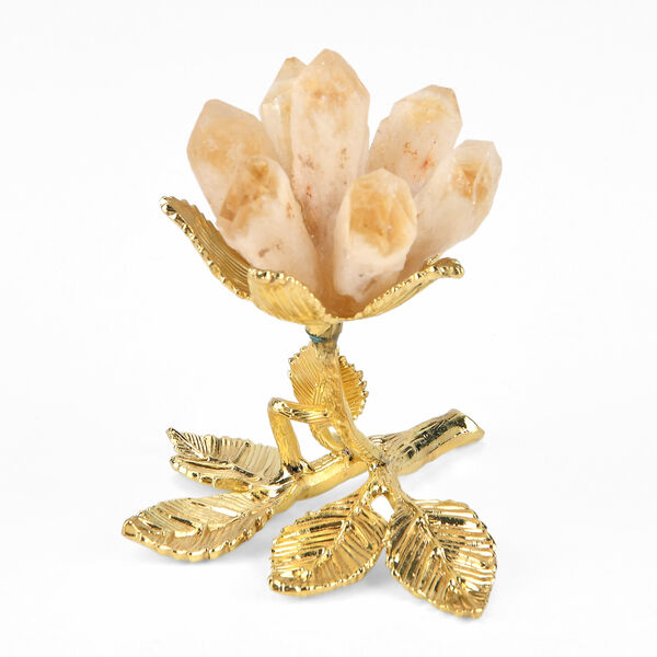 Kristallbl&uuml;ten Dekofigur mit goldfarbenem Metallsockel, Gold