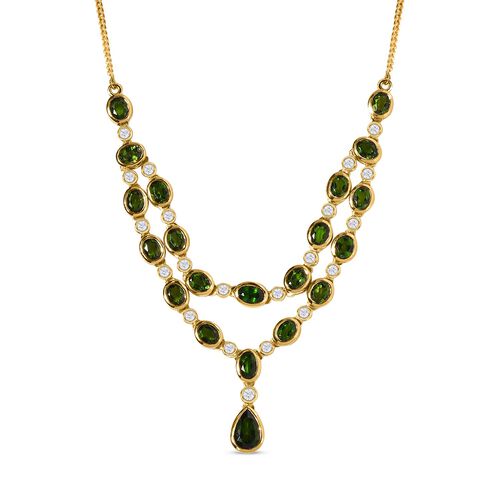 Natürliche Chromdiopsid und Zirkon doppellagige Halskette, 45cm - 9.78ct. image number 0