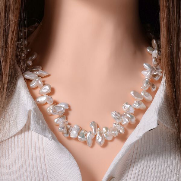 Weiße Keshi Perlen Halskette, ca. 180,00 ct. image number 2