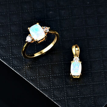 D'Joy AA nat&uuml;rliches, &auml;thiopisches Welo Opal und Zirkon Schmuckset, 925 Silber vergoldet - 2,13 ct.