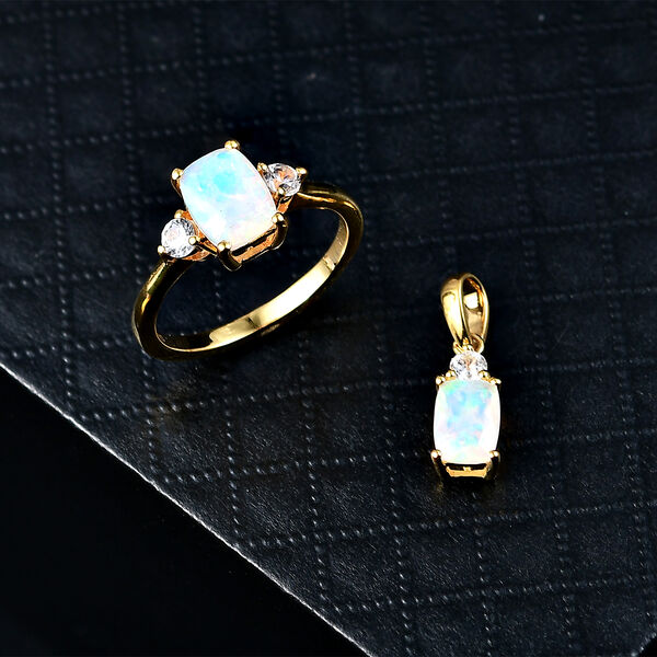 D'Joy AA nat&uuml;rliches, &auml;thiopisches Welo Opal und Zirkon Schmuckset, 925 Silber vergoldet - 2,13 ct. image number 2