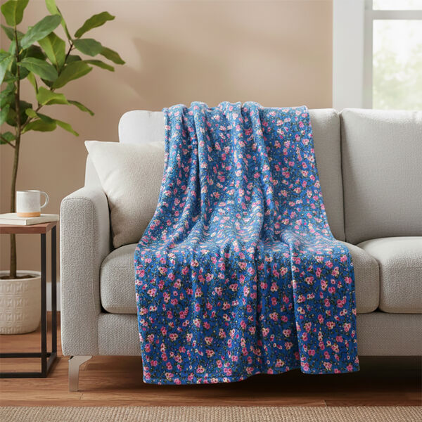 LIVMORE Flanell Decke, 150 x 220 cm, Pink Blau