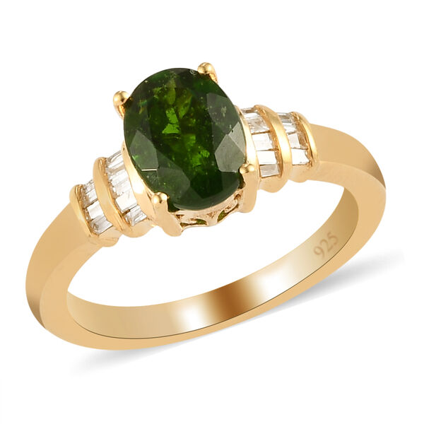 natürlicher Chromdiopsid und Diamant Ring 925 Silber vergoldet image number 4