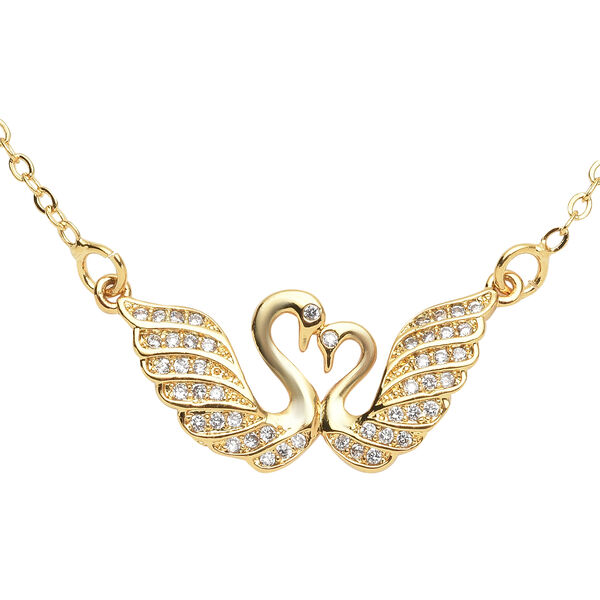 Wei&szlig;e Zirkonia Schwan-Halskette, ca. 43 cm, goldfarben ca. 0,08 ct