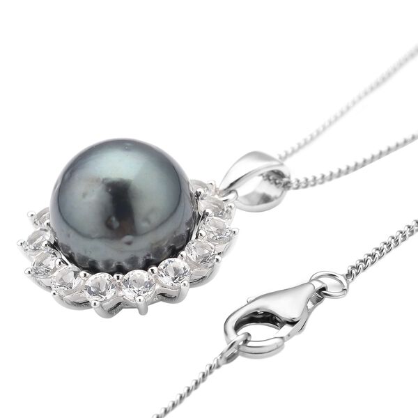 Tahiti Perle und weißer Topas-Anhänger mit Kette, 11-12mm, 925 Silber rhodiniert ca. 1.17 ct image number 4