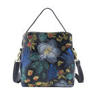 Crossbody Tasche aus 100% echtem Leder, Blumenmuster, Größe 22x11x18 cm, Schwarz