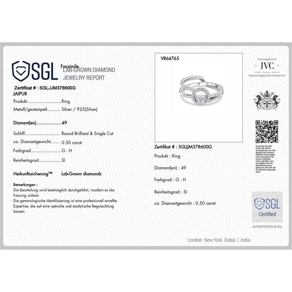 LUXURIANT DIAMOND - Lab Grown Diamant SI-GH SGL zertifiziert Schmuckset 925 Silber rhodiniert (Größe 18) ca. 0,50 ct. image number 8