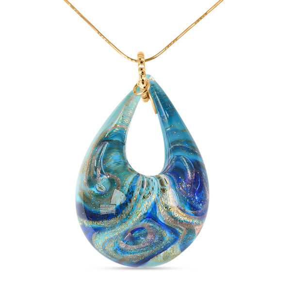 IL MURANO DI FRANCESCA - Blaues DROP Anh&auml;nger 925 Silber 750 Gelb Vergoldet