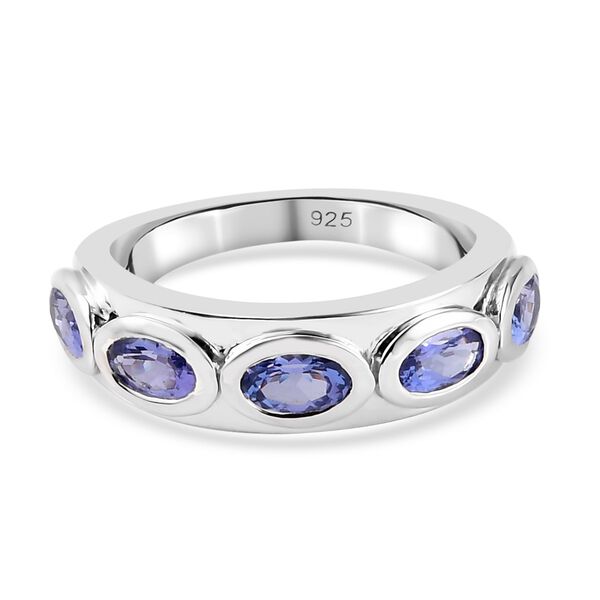 AA Tansanit 5 Stein Ring 925 Silber Platin-&Uuml;berzug