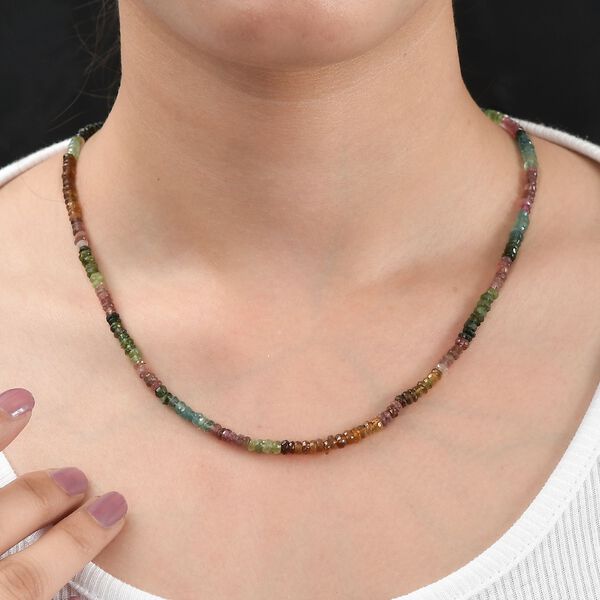 Natürliche, mehrfarbige Turmalin-Halskette, 50 cm - 70 ct. image number 3