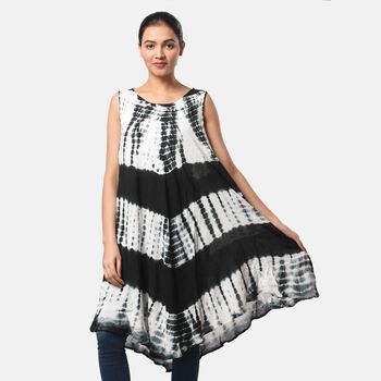 Tie Dye Kleid, Einheitsgr&ouml;&szlig;e, Wei&szlig; und Schwarz