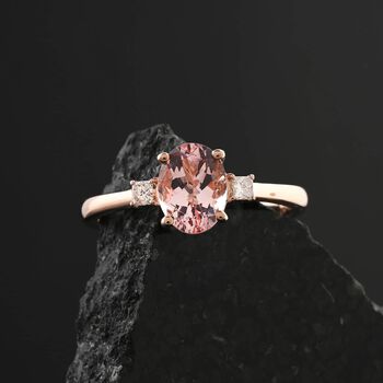 LUXORO zertifiziert und gepr&uuml;ft AAA Rosa Morganit und Diamant Ring in 417 Ros&eacute;gold - 1,35 ct.