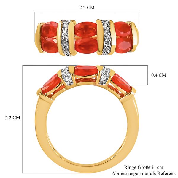 Mexikanischer Kirschfeuer Opal und Zirkon-Ring 925 Silber Gelbgold Vermeil  ca. 1,09 ct image number 7