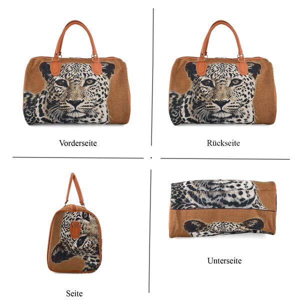 Reisetasche, 45x23x27cm, Braun mit Leopardenmuster image number 6