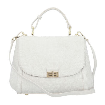 Luxus Crossbody Tasche mit Kroko-Pr&auml;gung aus echtem Leder, Wei&szlig;