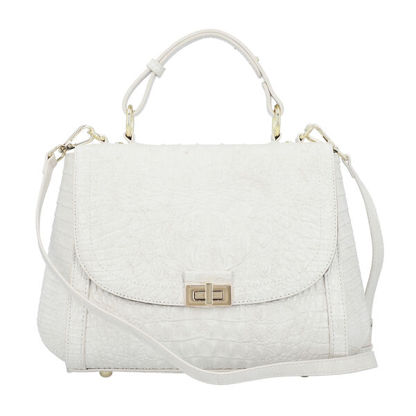 Luxus Crossbody Tasche mit Kroko-Pr&auml;gung aus echtem Leder, Wei&szlig;