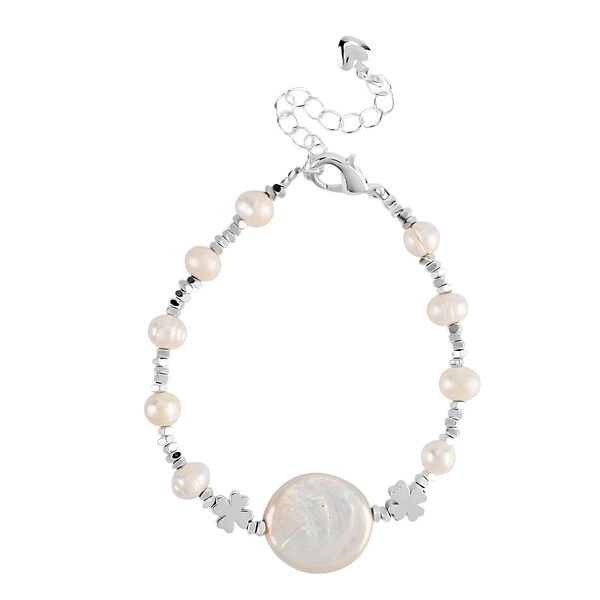 Wei&szlig;es S&uuml;&szlig;wasserperle 15,85+3,5cm Armband