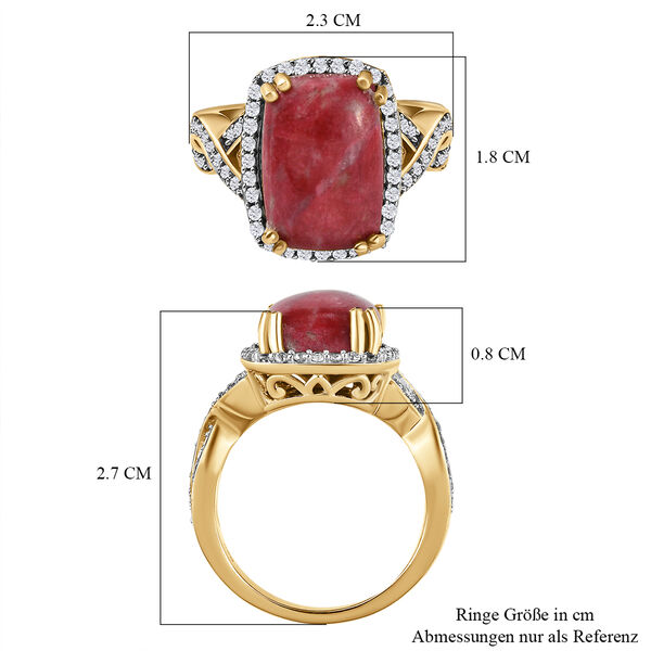 Norwegischer Thulit und wei&szlig;er Zirkon-Ring, 925 Silber vergoldet (Gr&ouml;&szlig;e 20.00) ca. 8.95 ct image number 7