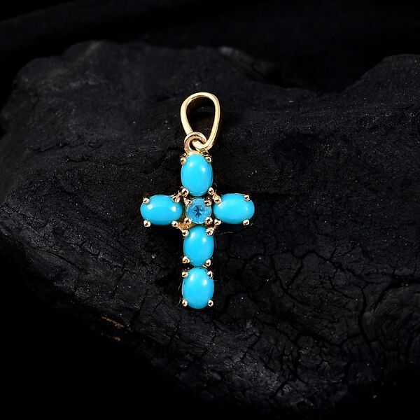 AA Sleeping Beauty Türkis und Neon Apatit Anhänger, 925 Silber vergoldet - 0,85 ct. image number 2