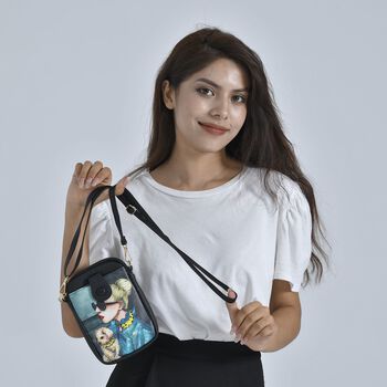 Stilvolle und kompakte Handytasche mit Hundemotiv, Kunstleder, mit Schultergurt, 19x13.5x2cm