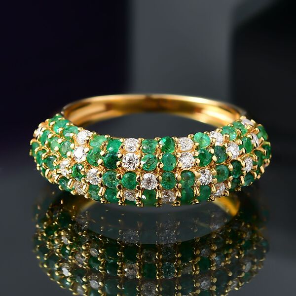 Eternal Lattice - D joy Kagem Sambischer Smaragd, Moissanit Ring 925 Silber 750 Gelbgold Vermeil (Größe 18.00) ca. 1.57 ct image number 2