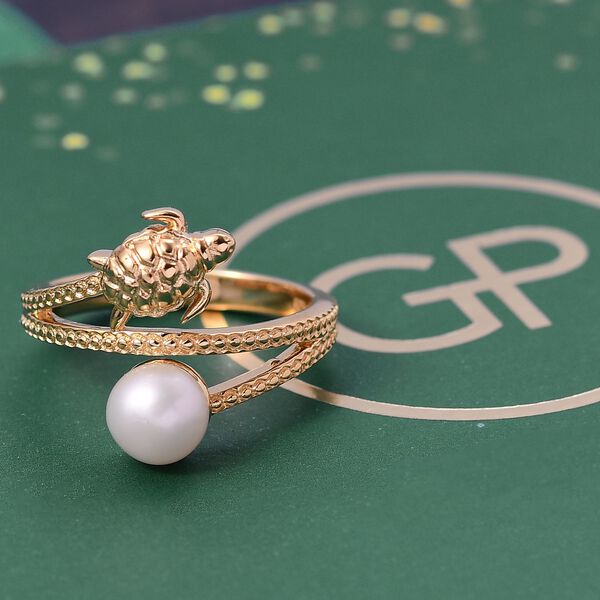 GP Trionfo Kollektion - S&uuml;&szlig;wasser Perle, Kanchanaburi Blauer Saphir Ring 925 Silber 750 Gelb Vergoldet (Gr&ouml;&szlig;e 17.00) image number 2