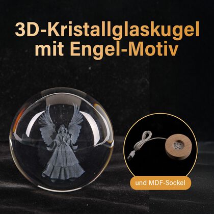 3D Kristallglaskugel-Lampe mit Engel-Motiv, Farbwechsellicht und MDF-Sockel, USB-betrieben, 8 cm
