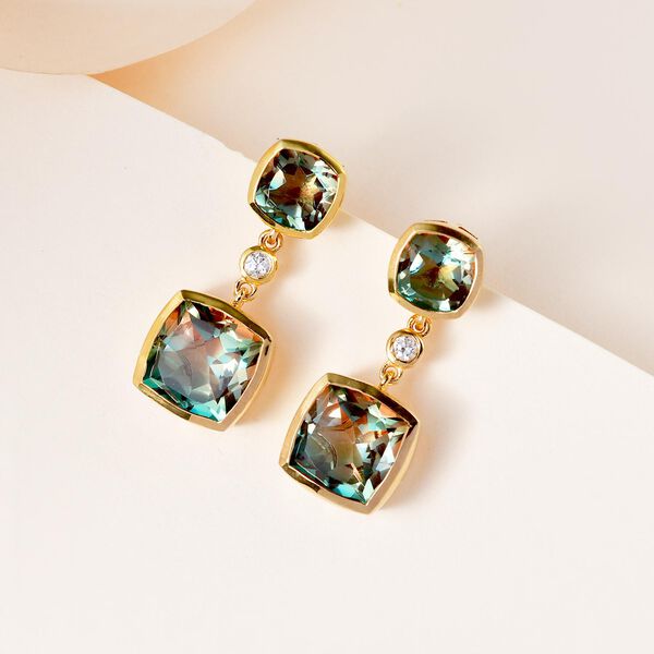 Aqua Terra Costa Quarz Triplett und Zirkon-Ohrh&auml;nger, 925 Silber vergoldet, 12,76 ct. image number 1