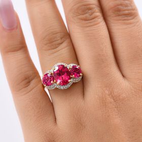 Trinity Flame - D'joy Lab Grown Padparadscha-Saphir Ring 925 Silber 750 Gelbgold Vermeil (Größe 18.00) ca. 6.79 ct