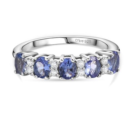 Tansanit, Wei&szlig;er Zirkon Ring 925 Silber rhodiniert (Gr&ouml;&szlig;e 17.00) ca. 1.01 ct