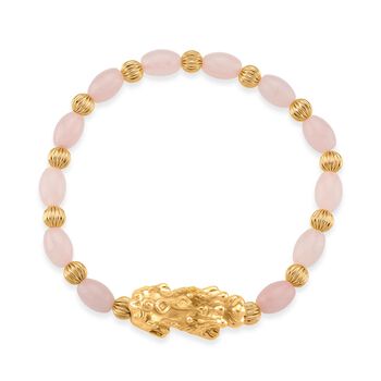 Rosenquarz Pixiu Armband, flexibel (ca. 18 - 19 cm), gelb vergoldet ca. 35.00 ct