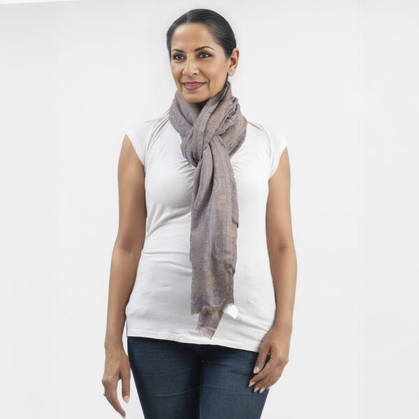 Premium Kollektion - gewebter Schulterschal, Natur Seide und Wolle, Jamawar Design, 70x200 cm, Braun image number 0