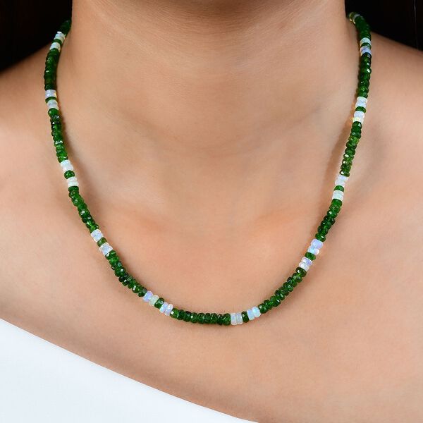 Nat&uuml;rlicher Chromdiopsid, Nat&uuml;rlicher, &auml;thiopischer Welo Opal Halskette, ca. 45 cm 925 Silber rhodiniert ca. 56.55 ct image number 3