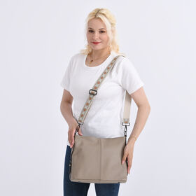 Echtleder-Crossbody-Tasche aus geprägtem Leder, verstellbarer Schulterriemen (ca. 120 cm), 32x12x25 cm, Hellbraun