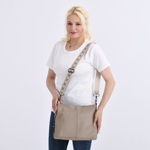 Echtleder-Crossbody-Tasche aus geprägtem Leder, verstellbarer Schulterriemen (ca. 120 cm), 32x12x25 cm, Hellbraun image number 1