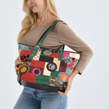 Chaos by Elsie Echtleder Handtasche mit RFID-Schutz, 31,5x15x31cm, Mehrfarbige Kroko-Pr&auml;gung mit Rautenmuster