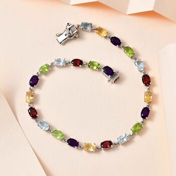 Mehrfarbig Edelstein Armband ca. 20 cm 925 Silber platiniert ca. 10.84 ct