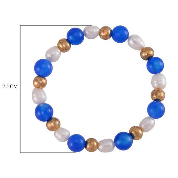 Flexibles blaues Achat und weißes Süßwasserperlen-Armband - 90 ct. image number 4