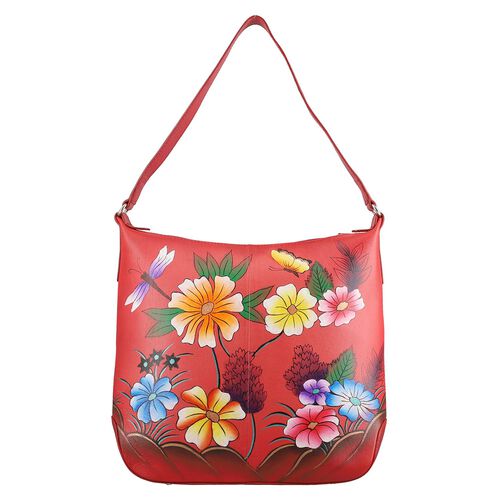 SUKRITI - handbemalte Handtasche aus echtem Leder mit RFID Schutz, Libelle Rot image number 0
