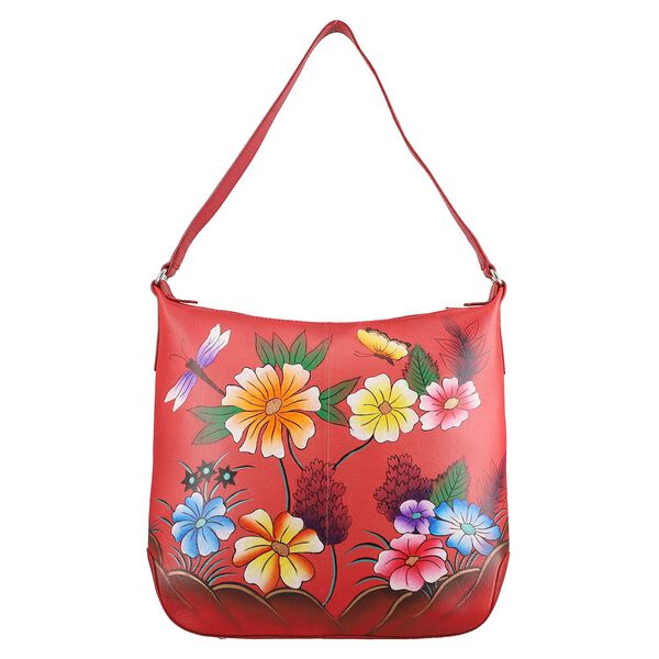SUKRITI - handbemalte Handtasche aus echtem Leder mit RFID Schutz, Libelle Rot image number 0