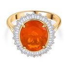 AAA Mexikanischer Kirschfeuer-Opal, Weißer Diamant Ring 585 Gold (Größe 18.00) ca. 3,34 ct