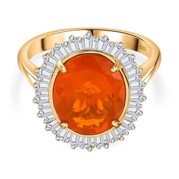 AAA Mexikanischer Kirschfeuer-Opal und Diamant Ring in 585 Gold - 3,34 ct. image number 0