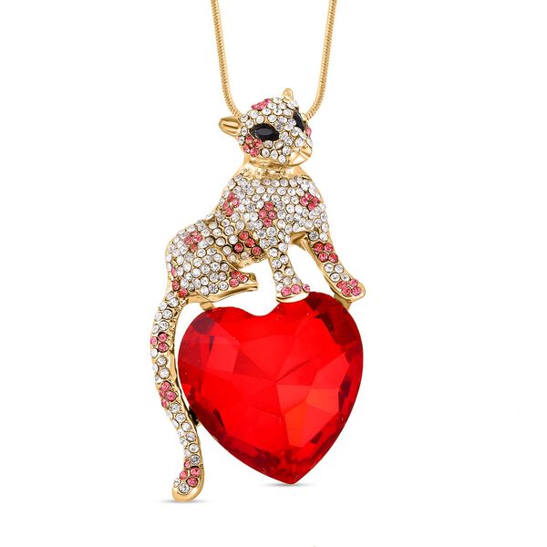 Roter Kristall Anh&auml;nger mit Kette ca. 71 cm + 5 cm Extender, goldfarben