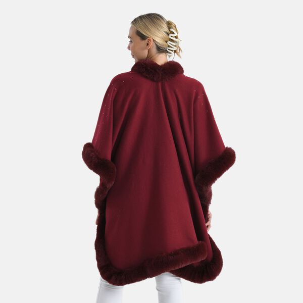 LA MAREY Poncho mit Kunstfellbesatz und Kristall-Detail, Rot, Einheitsgr&ouml;&szlig;e image number 2