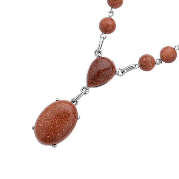 Goldenes Sandstein Collier, ca. 45 cm, silberfarben, ca. 70,00 ct image number 3