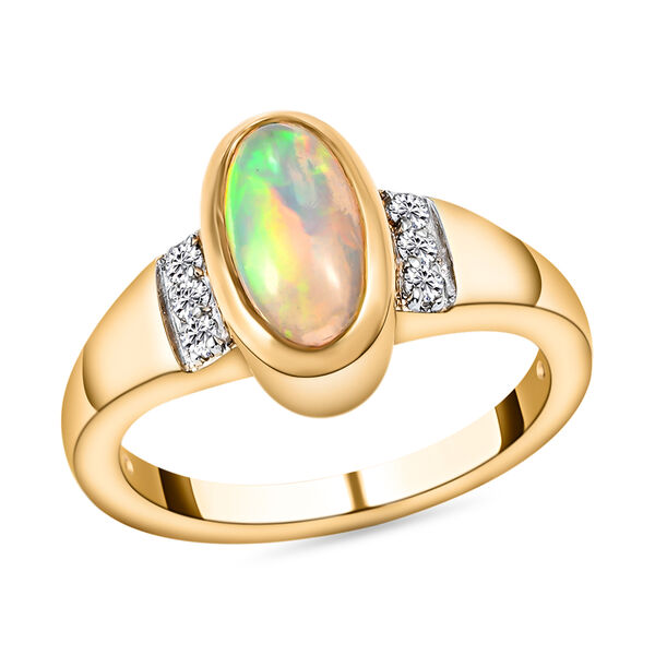 Nat&uuml;rlicher, &auml;thiopischer Opal und wei&szlig;er Zirkon-Ring, 925 Silber vergoldet  ca. 0,91 ct image number 4
