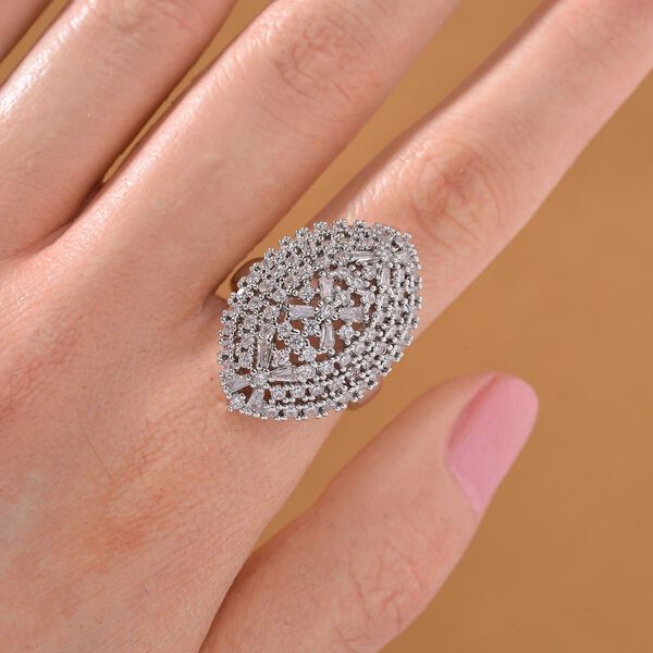 Flexibler weißer Zirkonia-Ring in Silberton image number 2