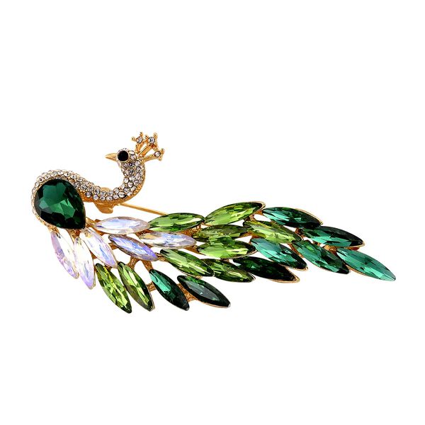 Mehrfarbiger Kristall Pfau Brosche  Gelb