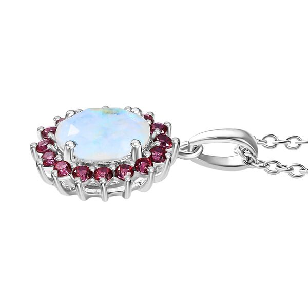 AA Regenbogen Mondstein und Signity leuchtend roter Topas-Anh&auml;nger mit 50cm Kette - 3,21 ct. image number 5